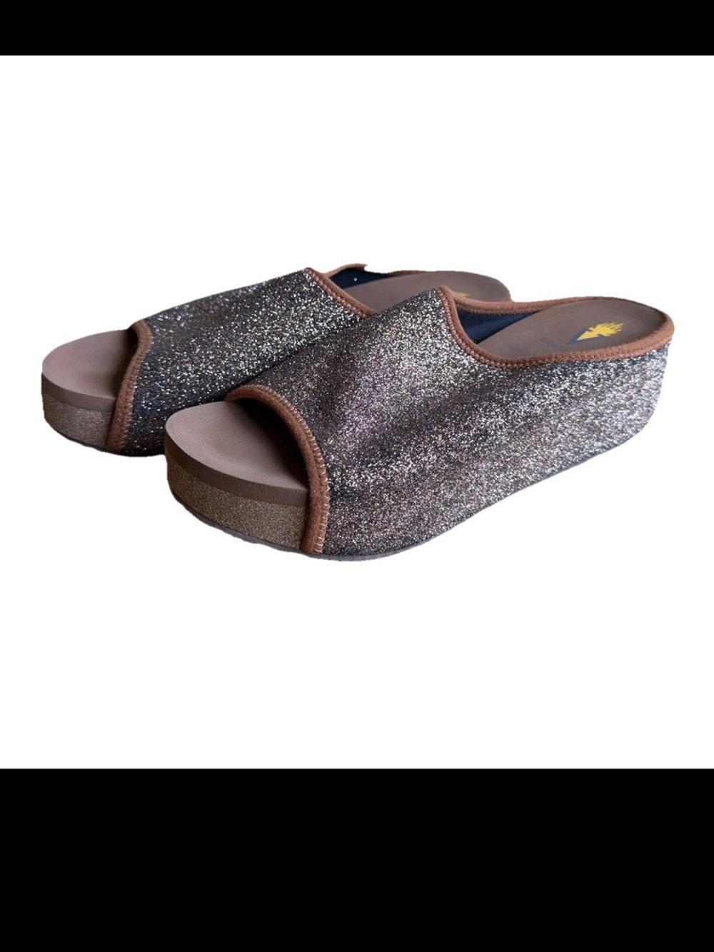 Volatile Wedge Sandals Women 8 Bronze Glitter Slide Comfortable Stylish Design - Picture 2 of 12